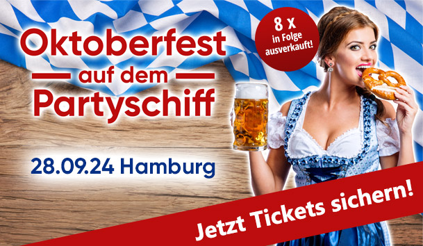 Feiert auf unserem Partyschiff das Oktoberfest 2023 in Hamburg - hier Tickets für die Bootsparty sichern! Feiere das Oktoberfest 2023 auf unserem Partyschiff Hamburg